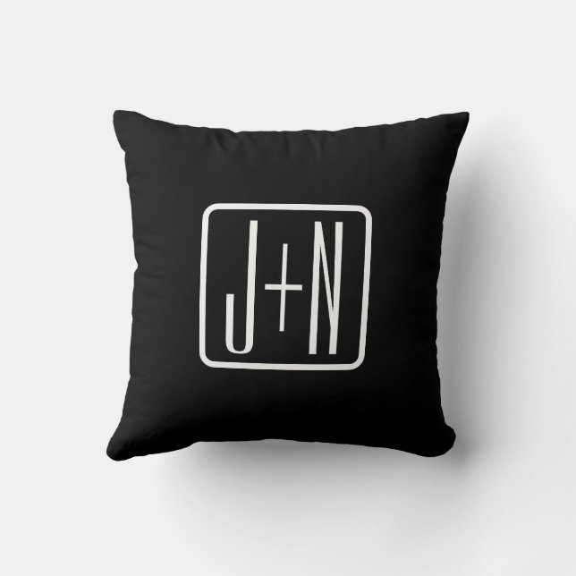 Modern Monogrammed Initials | Black & White Cushion (Back)