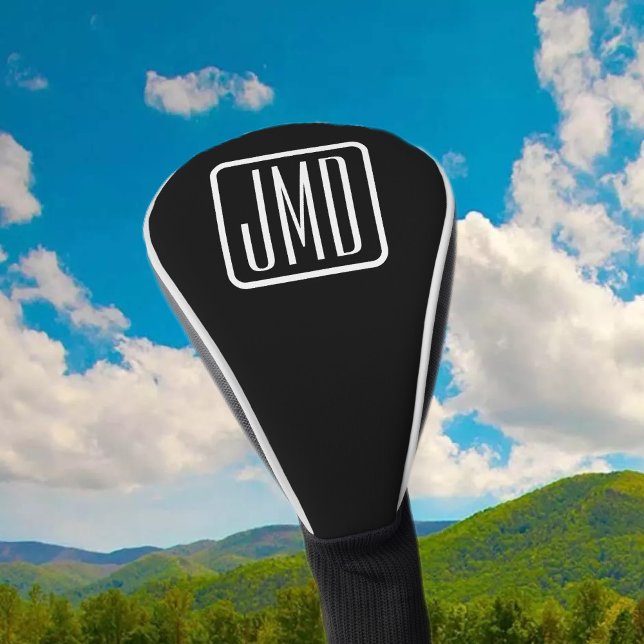 Modern Monogrammed Initials | Black & White Golf Head Cover (Creator Uploaded)