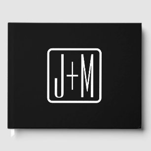 Modern Monogrammed Initials Black & White Guest Book