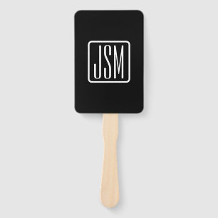 Modern Monogrammed Initials Black & White Hand Fan