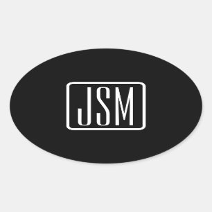 Modern Monogrammed Initials   Black & White Oval Sticker