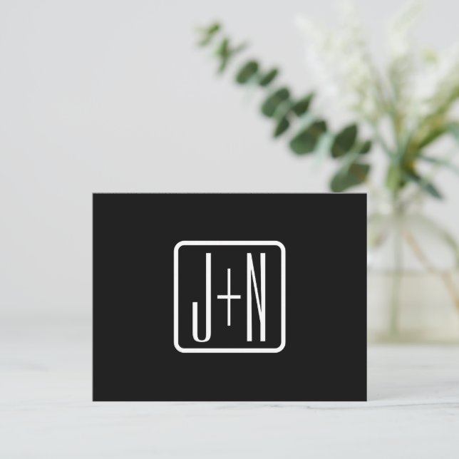 Modern Monogrammed Initials | Black & White Postcard (Standing Front)
