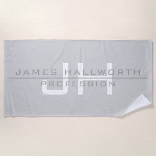 Modern Monogrammed Initials (or other text) Grey Beach Towel