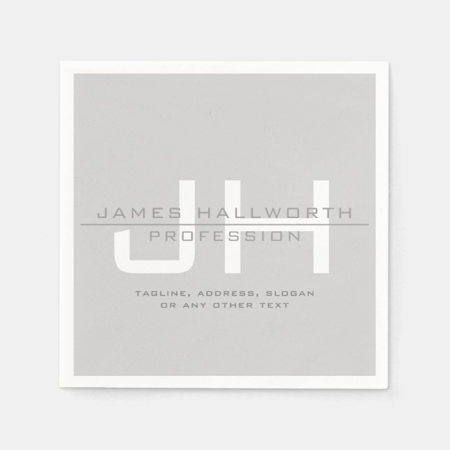 Modern Monogrammed Initials (or other text) Grey Napkin (Front)