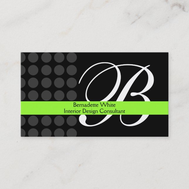 Modern Monogrammed Interior Design Lime Black Grey Business Card (Front)
