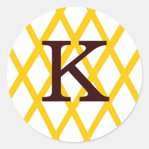Modern Monogrammed Lattice in Yellow Classic Round Sticker
