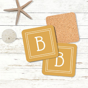 Modern Monogrammed Letter Initial Yellow White  Coaster