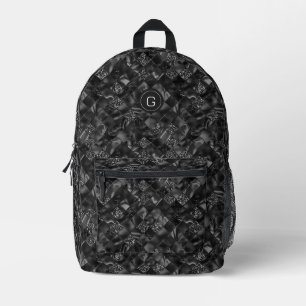 Modern Monogrammed Luxury Black Glitter Pattern Printed Backpack