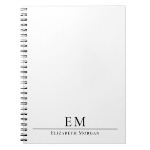 Modern Monogrammed Minimal Elegant Black White Notebook