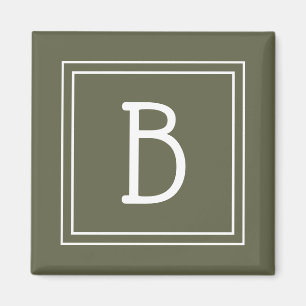 Modern Monogrammed Moss Green & White Initial Magnet