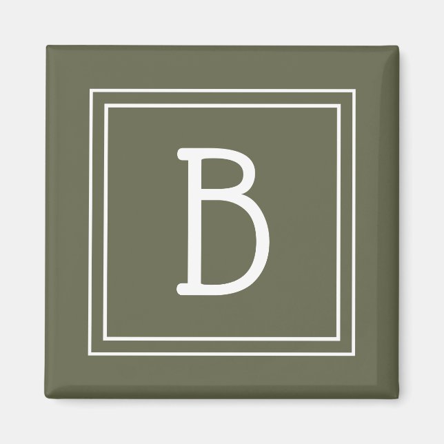 Modern Monogrammed Moss Green & White Initial Magnet (Front)