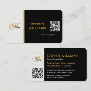 Modern Monogrammed Name, Signature / QR Code Business Card