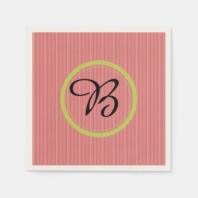 Modern Monogrammed Orange Striped Paper Napkins (Front)
