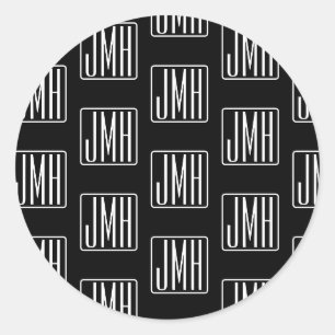 Modern Monogrammed Pattern   Black & White Classic Round Sticker