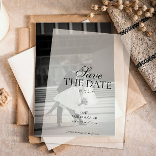 Modern Monogrammed Photo Wedding Save the Date Vellum Invitations