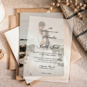 Modern Monogrammed Photo Wedding Vellum Invitation
