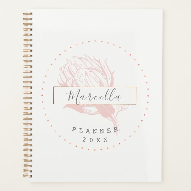 Modern Monogrammed Pink Floral Planner (Front)