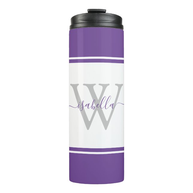 Modern Monogrammed Purple Thermal Tumbler (Front)