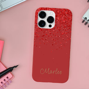 Modern Monogrammed Red Glitter Glam Case-Mate iPhone 14 Pro Max Case