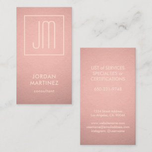 Modern Monogrammed Rose Gold Faux Foil Vertical Business Card