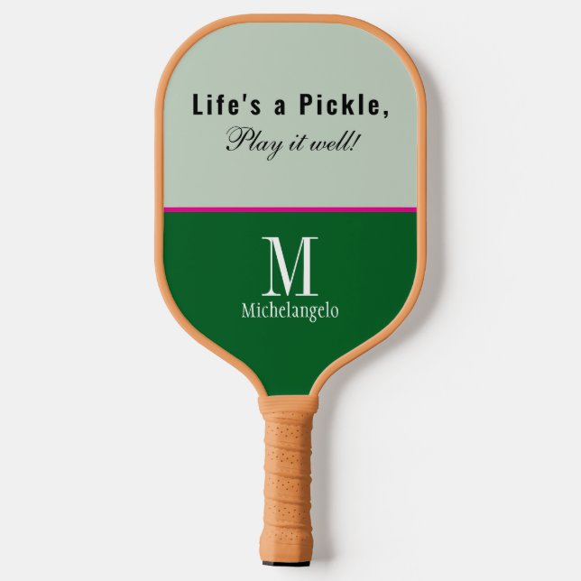 Modern Monogrammed Script Elegant Forest Green Pickleball Paddle (Back)
