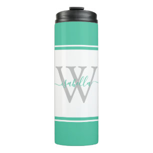 Modern Monogrammed Script Mint Thermal Tumbler