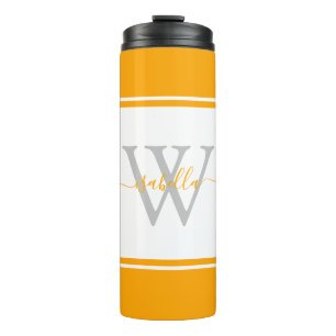 Modern Monogrammed Script Orange Thermal Tumbler