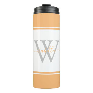 Modern Monogrammed Script Peach Thermal Tumbler