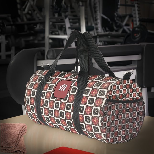 Modern Monogrammed Script Stylish Black Red Duffle Bag (Modern Monogrammed Script Stylish Black Red Duffle Bag is great to use everyday. )