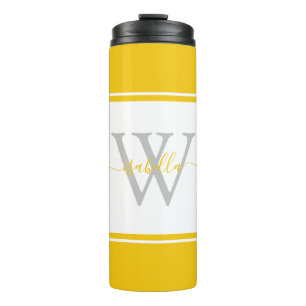 Modern Monogrammed Script Yellow Thermal Tumbler