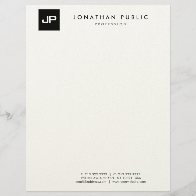 Modern Monogrammed Simple Trendy Template Custom Letterhead (Front)