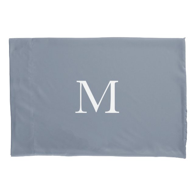 Modern Monogrammed Solid Dusty Blue  Pillowcase (Front-Left)