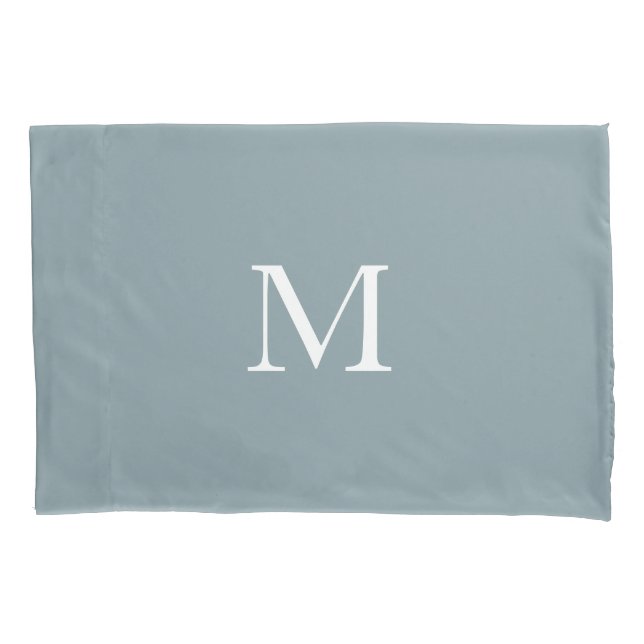 Modern Monogrammed Solid Dusty Green Pillowcase (Front-Left)