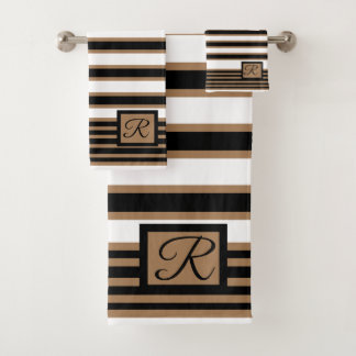 Modern Monogrammed Striped Bath Towel  Set