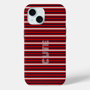 Modern Monogrammed Striped iPhone 15 Case