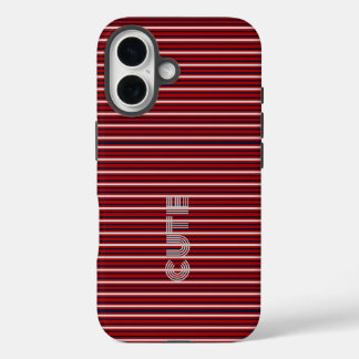 Modern Monogrammed Striped  iPhone 16 Case