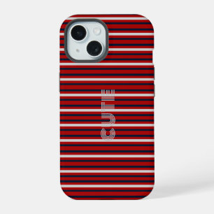 Modern Monogrammed Striped iPhone 15 Case