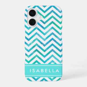 Modern Monogrammed Teal Blue-Green Watercolor iPhone 16 Case