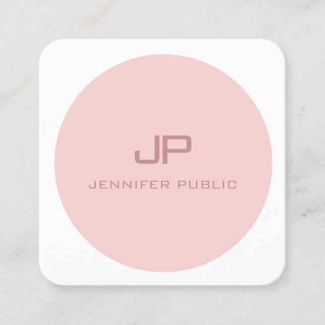 Modern Monogrammed Template Blush Pink White Square Business Card (Front)
