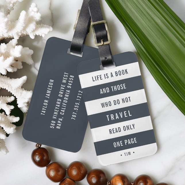 Modern Monogrammed Travel Quote Luggage Tag (Creator Uploaded)