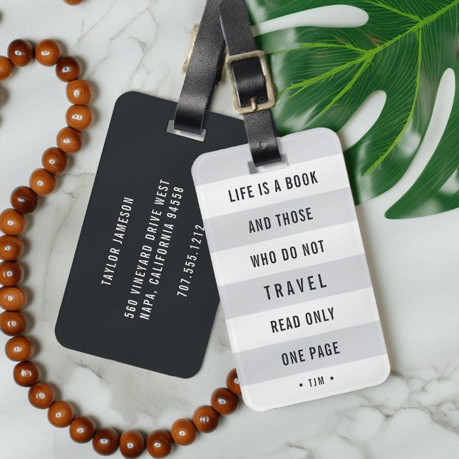 Modern Monogrammed Travel Quote Luggage Tag (Creator Uploaded)