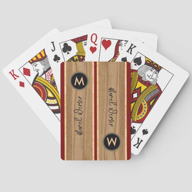 Modern Monogrammed Wood Appearance Playing Cards (Back)
