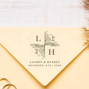 Modern Monograms Elegant Floral Save The Date Rubber Stamp