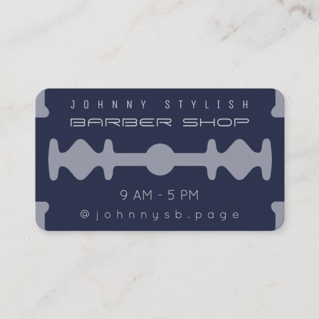 Modern monotone razor blade inspired look navy business card (Front)