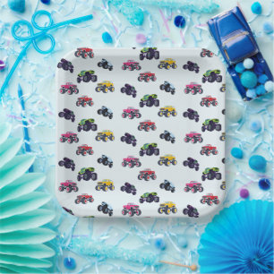 Modern Monster Truck Birthday Paper Plate