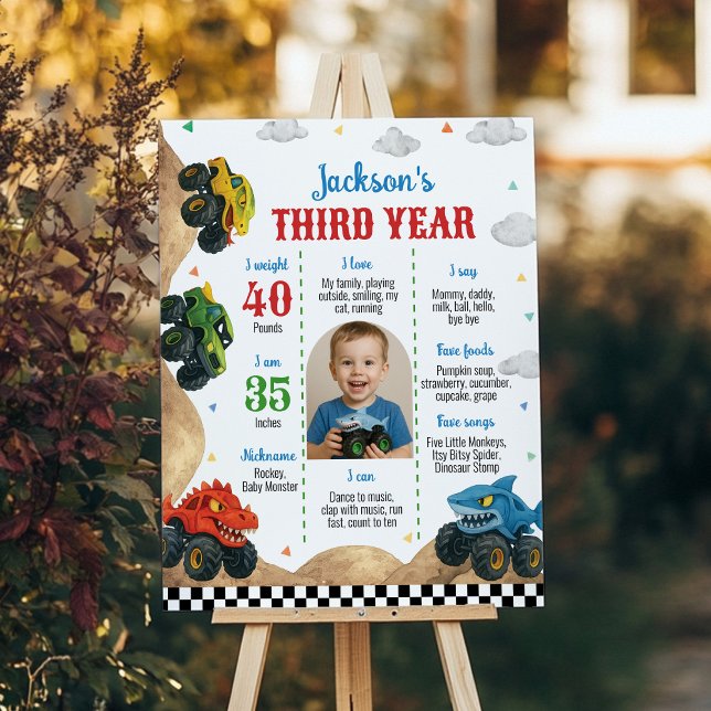 Modern Monster Truck Kids Birthday Milestone Photo Poster (Creator Uploaded)