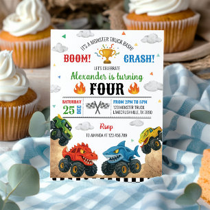 Modern Monster Truck Kids Birthday Party Invitation
