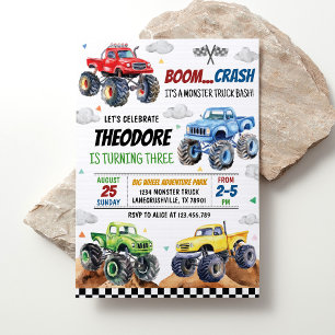 Modern Monster Truck Kids Birthday Party Invitation