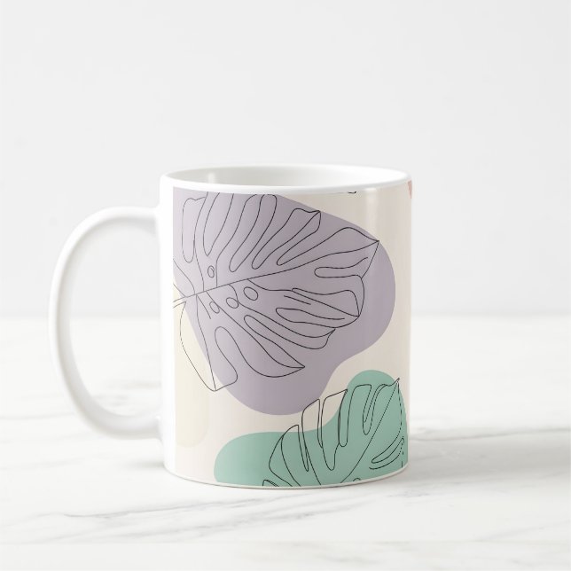 Modern Monstera Leaf Pattern Coffee Mug (Left)