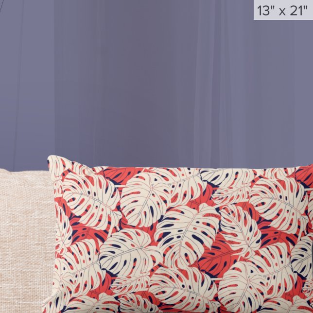 Modern Monstera Leaf Tropical Lumbar Cushion (Creator Uploaded)